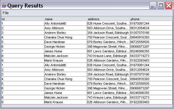 Display a result set